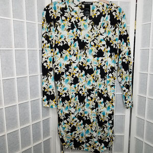 EllenTracy Tunic Ruched sides Black Gold Floral XL